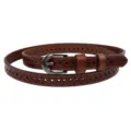 Brown women's genuine leather slim belt with hollow-out diamond pattern for dresses and jeans. - Caramel color