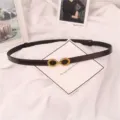 Minimalistischer Damen schmaler Ledergürtel mit goldener Schnalle elegante Taillenkette - Kaffeebraun