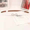 Cinturon fino blanco mujer hebilla doble anillo plateado diseno minimalista vestido accesorio - Blanco Hebilla Plateada