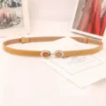 Cintura fina de cuero para mujer minimalista vestido cadena de cintura hebilla elegante accesorio - Albaricoque Hebilla Plateada