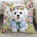 Cute Bichon Frise embroidered throw pillow floral cushion soft living room sofa decor - 35x35cm (Without Core) / SBZA112801