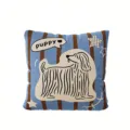 Retro blue striped throw pillow with cute long-haired dog pattern, perfect for sofa and home decor. - BBMW02 / Double Sided 35x35cm (Cover Only)