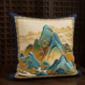Cuscino ricamato in stile cinese con motivo paesaggistico tradizionale per divano elegante. - 35x35cm (Senza Anima) / SBZA045601