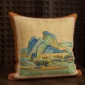 Squisito dettaglio del cuscino da ricamo di paesaggio cinese, cuscino da divano di lusso - 35x35cm (Senza Anima) / SBZA045602