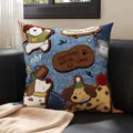 Detailed view of the cute cartoon dog print short plush throw pillow on the sofa. - 35x35cm (Without Core) / Puppy Cartoon