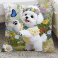 Cute Bichon Frise throw pillow with floral print, soft square sofa cushion for home living room decor. - 35x35cm (Without Core) / SBZA112803