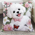 Cute bichon frise embroidered decorative pillow for living room sofa and car use. - 35x35cm (Without Core) / SBZA112804