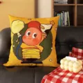 Cute cartoon character printed yellow throw pillow case, soft plush cushion cover for home sofa. - 35x35cm (Without Core) / IST02