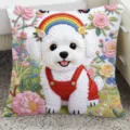 Cute Bichon Frise throw pillow with rainbow floral embroidery design for sofa and car use. - SBZA112805