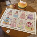 Cute cake linen tablecloth desk mat, aesthetic vintage floral pastry table cover for home decor. - 40x30 cm / Green