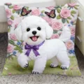 Cute Bichon Frise print throw pillow, purple bow design, soft decorative cushion for sofa and car. - SBZA112808