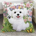 Cute Bichon Frise throw pillow, embroidered floral dog cushion for living room sofa home decor. - SBZA112809