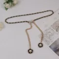 Chic Women Gold Metal Leather Interwoven Chain Belt with Pearl Bow Detail Variant - #280 Black