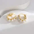 Eleganti orecchini a cerchio a U in stile vintage francese con perle bianche dorati - Fermaglio per Orecchio a U (TA-ER-197) / Oro