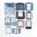 Vintage window collage stickers set, retro floral window decorative journaling cards. - Blues Manor Collection