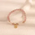 Elegante bracciale con perline di cristallo fragola, perla e ciondolo portafortuna Fu. - Carattere cinese "Fu" (fortuna)