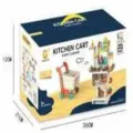 Kids kitchen cart toy packaging box, funny cooking playset variant box with size details. - English Version Kitchen Shopping Cart