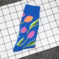 Trendy mid-tube floral cotton socks with vibrant tulip print, stylish street style casual wear. - Unisex (37-43) / No. 26 (Tulip)