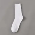 Calzini sportivi casual da uomo in cotone a metà polpaccio a coste bianco quotidiano. - Taglia unica uomo (cartellino indipendente per ogni paio) / Bianco