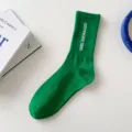 Green mid-calf socks for women, trendy knitted sports casual socks with stylish letters. - One Size (EU 36-42) / Letter Pattern (Green)
