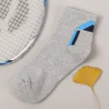 Gray mid-calf cotton socks for men, featuring blue geometric pattern, casual sports style. - One Size (EU 36-43) / Light Gray