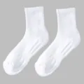 White athletic crew socks for men, comfortable breathable cotton knit sports socks with towel sole. - One Size / White Mid-Calf Socks (Cushioned Sole)