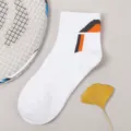 White mid-tube sports cotton socks for men, breathable running and fitness socks variant. - One Size (EU 36-43) / White & Orange