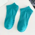 Solid color cotton women boat socks, turquoise low cut anti slip short socks ankle. - Women's One Size (Individual Tag, EU 36-41) / Lake Blue
