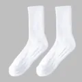 Classic white mid-calf athletic socks featuring breathable ribbed design for comfortable daily wear. - One Size / White Knee-High Socks (Cushioned Sole)