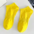 Women solid color short socks yellow ankle socks breathable cotton casual socks daily wear - Women's One Size (Individual Tag, EU 36-41) / Bright yellow