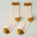 Women cotton mid tube socks beige brown distressed hollow knit casual trendy streetwear - One Size (Size 36-42) Individually Packaged / Original Color