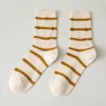 Women's vintage striped mid-calf socks with distressed hole design, casual cotton knit hosiery. - One Size (Size 36-42) Individually Packaged / Thin Stripes
