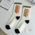 Men's street style mid-calf socks with contrast color design and trendy woven lettering. Casual wear. - One Size (EU 36-44) / Color 2