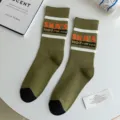 Men's streetwear crew socks, olive green with white stripes and bold lettering for casual style. - One Size (EU 36-44) / Color 3