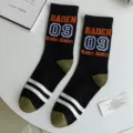Men street style crew socks with letter print black and green athletic long socks for men - One Size (EU 36-44) / Color 4