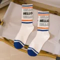 Chaussettes mi-hautes homme été en coton avec rayures color block et imprimé hello. - Taille unique (pointure 36-44) emballage individuel / Couleur 5