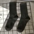Black ribbed mid-calf socks for women and men, classic cotton casual hosiery solid color. - One Size (EU 36-43) / Black