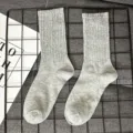 Grey ribbed crew socks for women and men, vintage Japanese style casual cotton socks variant - One Size (EU 36-43) / Gray