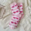 Calzini in pile corallo con cuore rosa, calze invernali morbide e calde per donne e ragazze. - Taglia unica (36-42) versione aggiornata, non perde peli / Stile 1