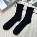 Comode calze da donna in pile corallo nero, morbide calde spesse invernali per casa. - Taglia unica / Tavola Curva / Nero