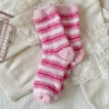 Calzini in morbido velluto corallo a righe rosa da donna, comode calze da notte invernali. - Taglia unica (36-42) versione aggiornata, non perde peli / Stile 2