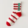 Red and white striped mid-calf cotton socks with lucky text knit, perfect for exam season daily wear variant. - One Size (EU 36-43) / Pass All Exams