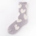 Calze donna invernali calde e morbide in pile peluche con stampe di cuori per casa - Taglia unica / Grigio chiaro
