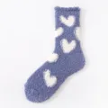 Winter fuzzy warm socks for women cute heart pattern coral fleece soft thick floor socks - One Size / Denim Blue