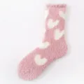 Pink fuzzy heart coral fleece winter warm socks for women soft cozy home sleep floor socks - One Size / Pink