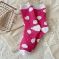 Pink fluffy polka dot fuzzy socks, cozy warm coral fleece sleep floor socks for women. - One Size (EU 36-42) Upgraded Anti-shedding Style / Style 6