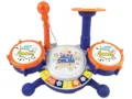 Kids electronic jazz drum toy with microphone and multiple musical pads for early education. - Blue Jazz Drum Set
