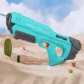 Pistola de agua eléctrica automática para niños, gran capacidad juguete de playa de verano. - Pistola de agua eléctrica cian de 50 cm (versión impermeable con autoabsorción)