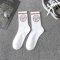 Streetwear cotton mid-calf socks for men and women, featuring cool robot graphic and stripes. - Robot One Size / No. 1