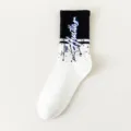 Casual middelhoge sokken met zwart-wit kleurenblokontwerp en coole letterprint voor dagelijks gebruik. - Loose socks één maat (maten 37-44) / Wit